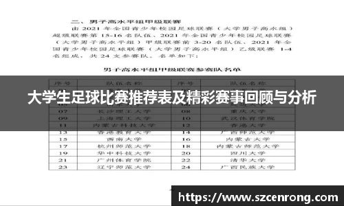大学生足球比赛推荐表及精彩赛事回顾与分析